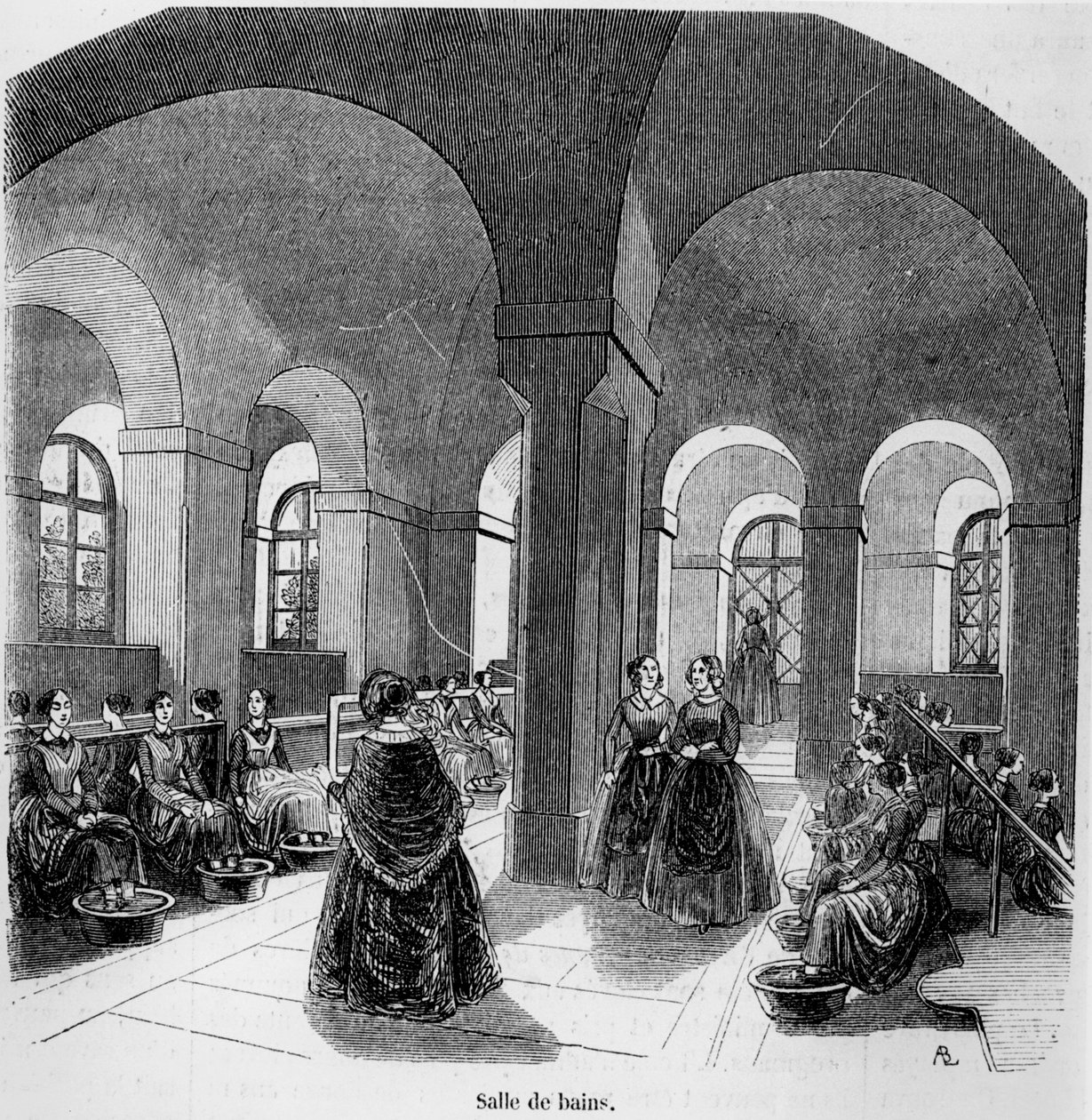 Das Badezimmer am Institut für junge Blinde, in Tableau de Paris von Edmond Texier, veröffentlicht 1852 von French School
