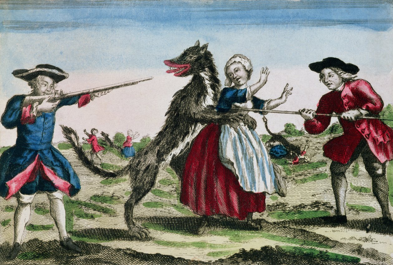 Das Biest von Gévaudan, veröffentlicht von Basset, 1764 von French School