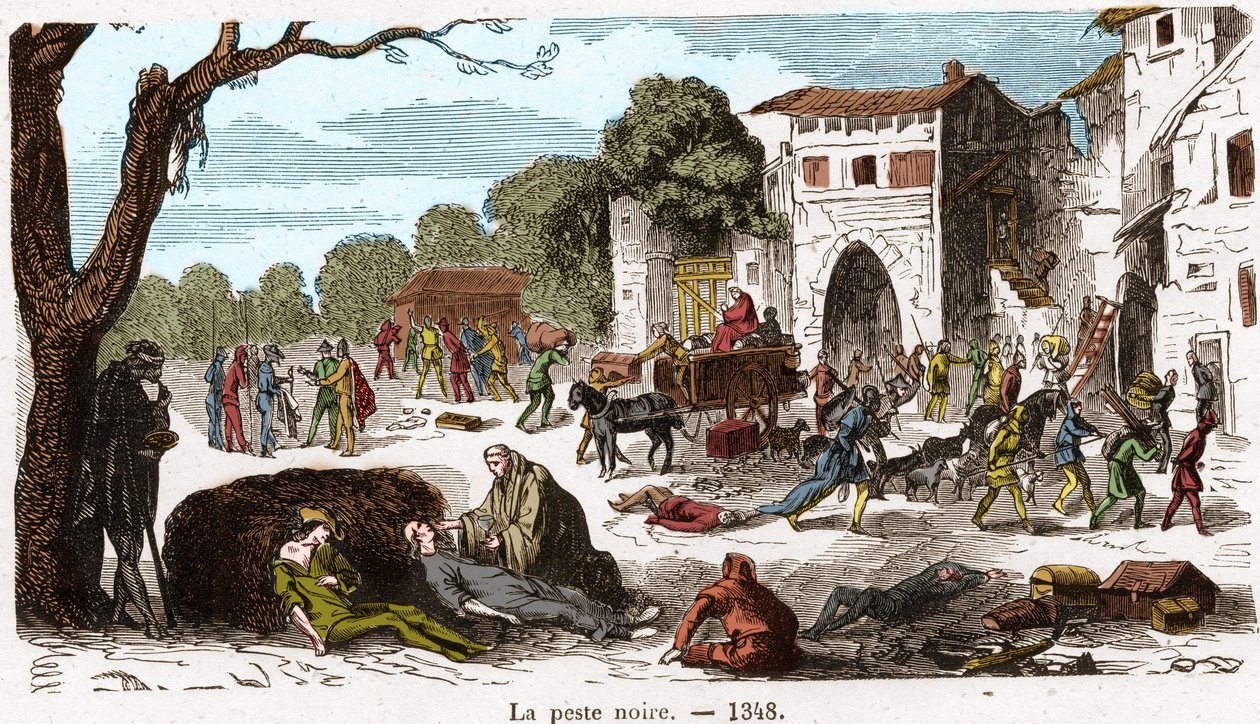 Die Schwarze Pest im Jahr 1348. Gravur in "Histoire De France En Cent Tableaux" von Paul Lehugeur, 1891. von French School