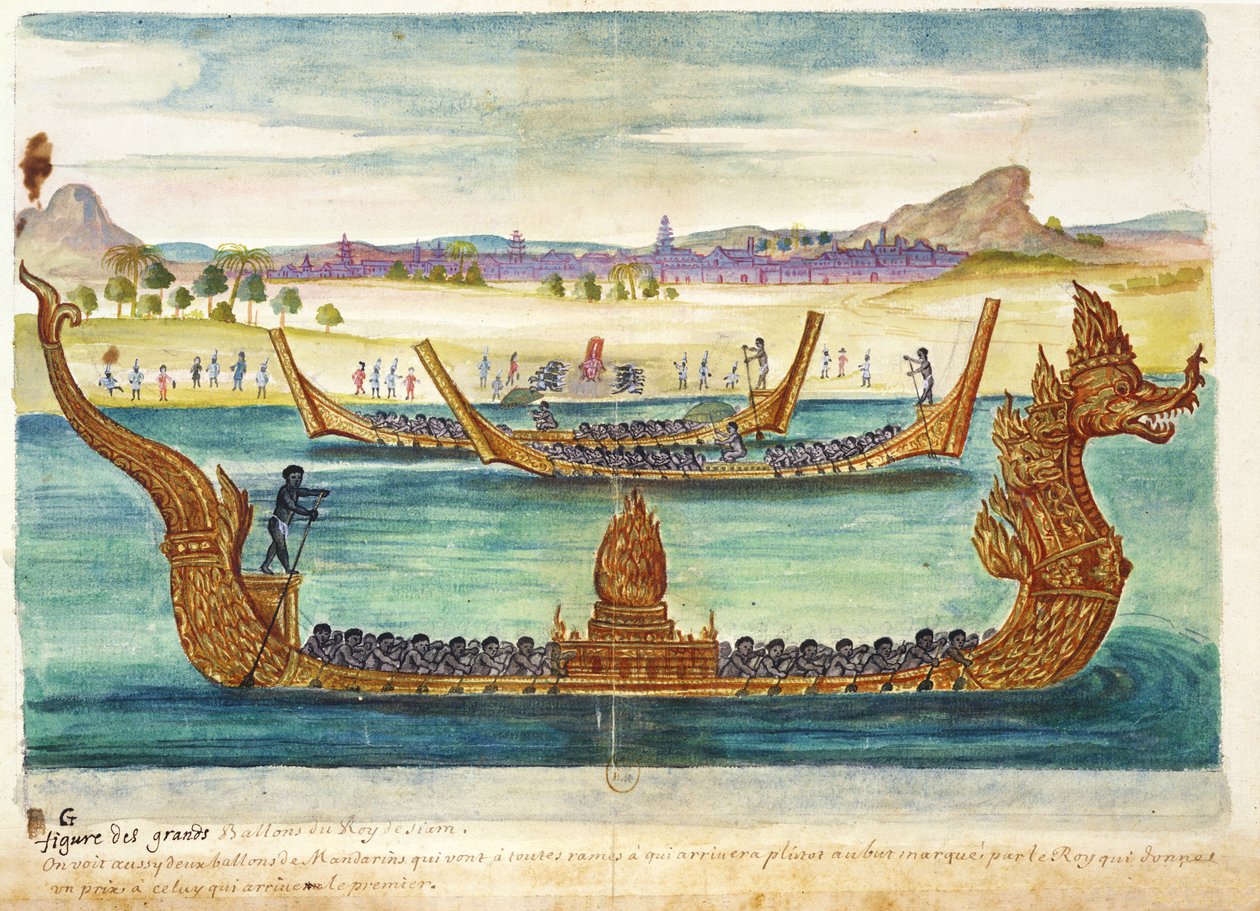 Die Boote des Königs von Siam, aus einem Bericht der Jesuiten in Siam, 1688 von French School