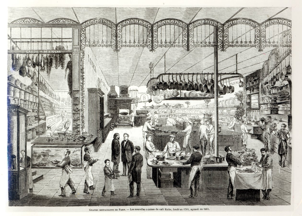 Die neuen Küchen des Café Riche, 1866 von French School