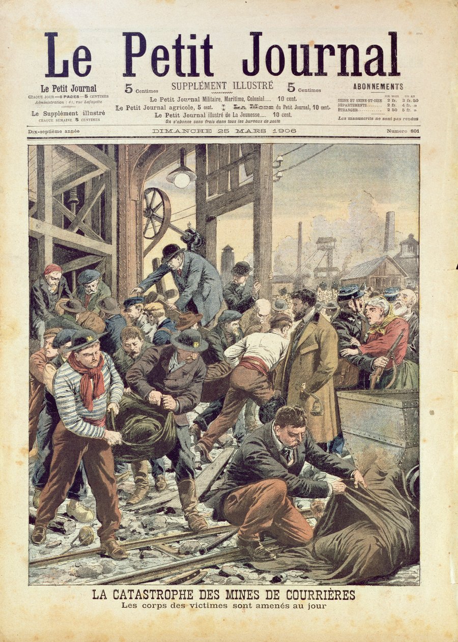 Die Katastrophe von Courrières, aus dem Le Petit Journal, 25. März 1906 von French School