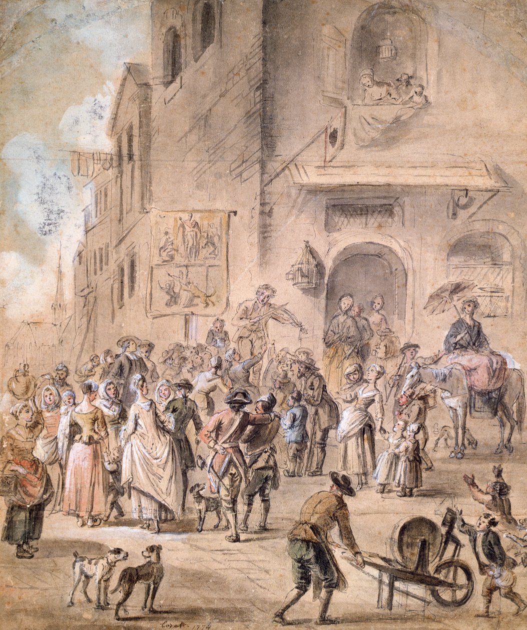 Der Scharlatan, 1774 (Feder & Tinte und Aquarell auf Papier) von French School