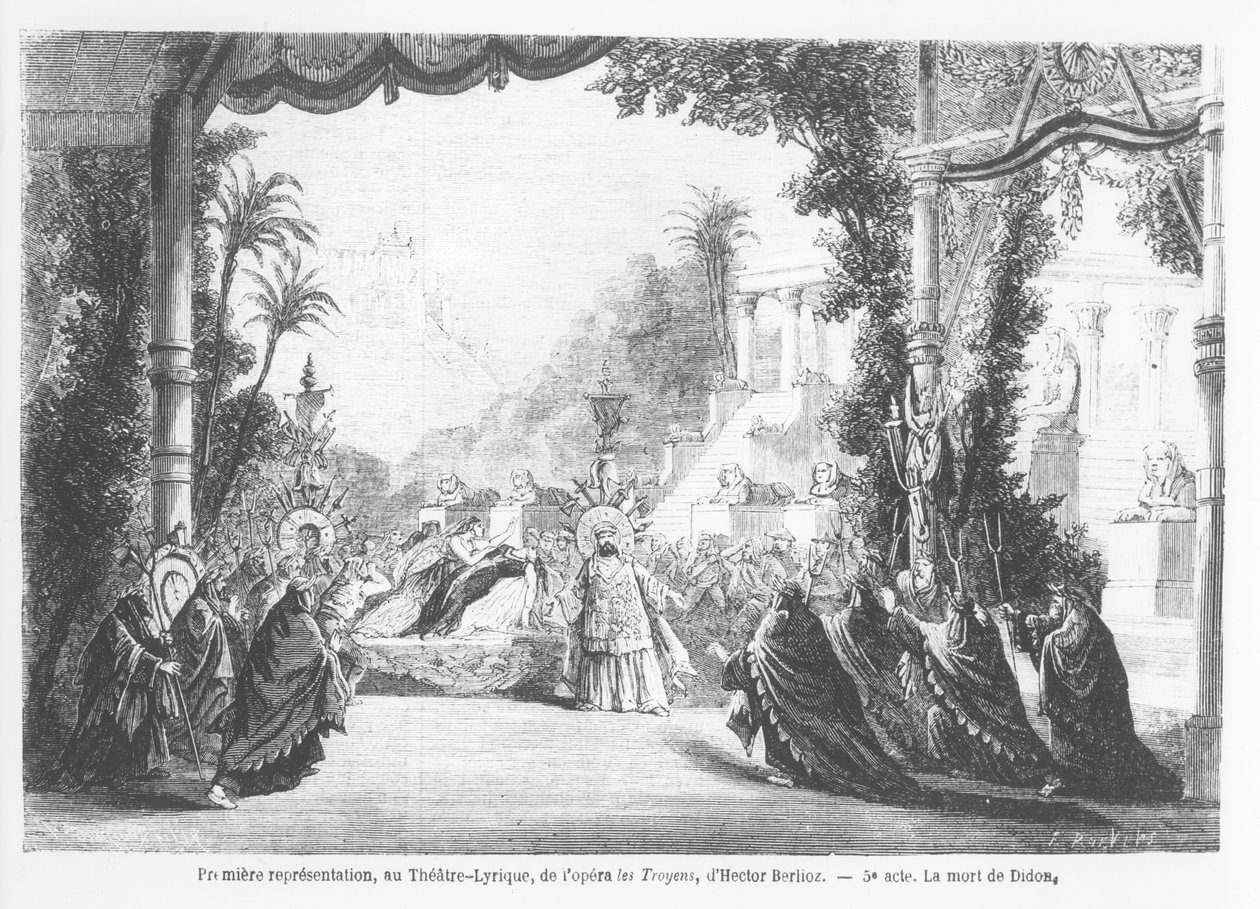 Der Tod der Dido, erste Aufführung von Les Troyens von Hector Berlioz im Théâtre Lyrique, Paris, aus Le Monde Illustré, 14. November 1863 von French School