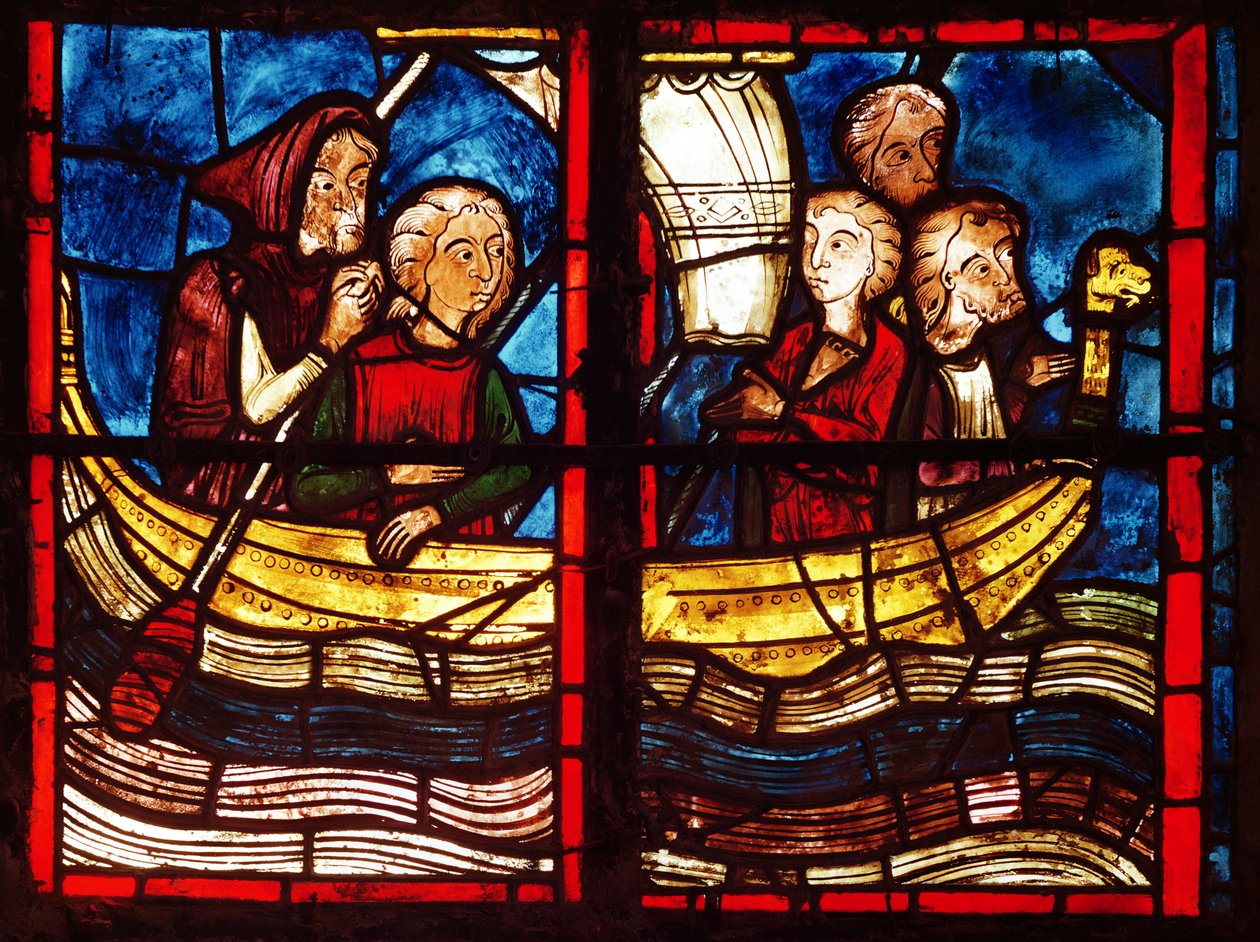Die Abreise nach Jerusalem, aus der Geschichte der Heiligen Maria von Ägypten in der Chapelle de la Sainte-Croix von French School