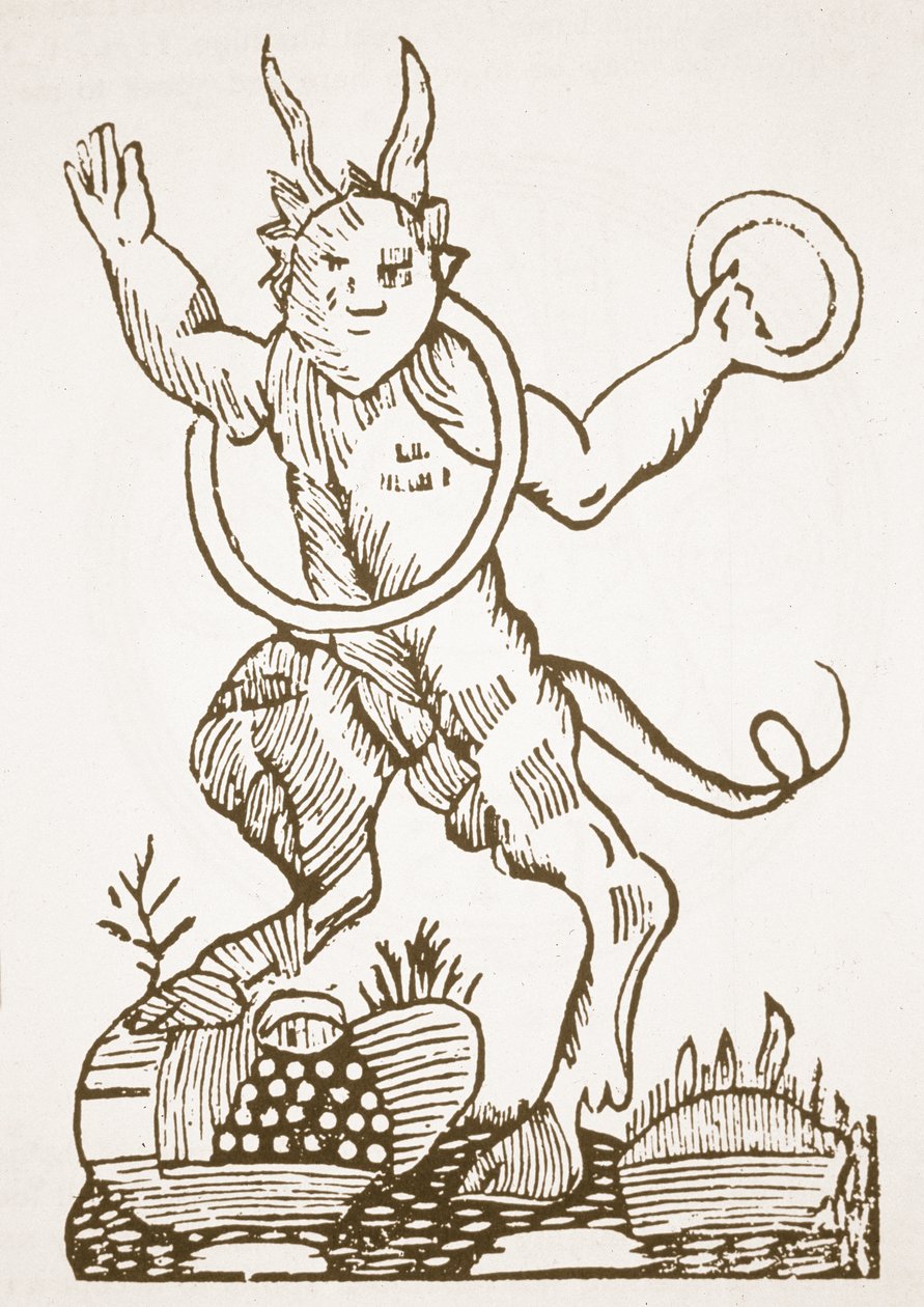 Der Teufel zeigt versteckte Schätze, Kopie einer Illustration aus Le Veritable Dragon Rouge, Lille 1521, verwendet in einer Geschichte der Magie, veröffentlicht Ende des 19. Jahrhunderts von French School