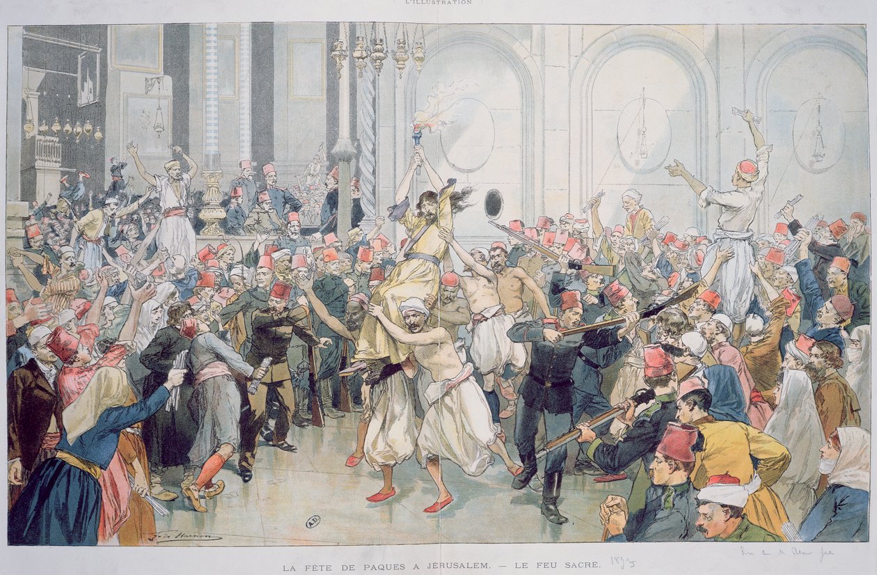 Die Osterprozession des Heiligen Feuers in Jerusalem, 1895 von French School