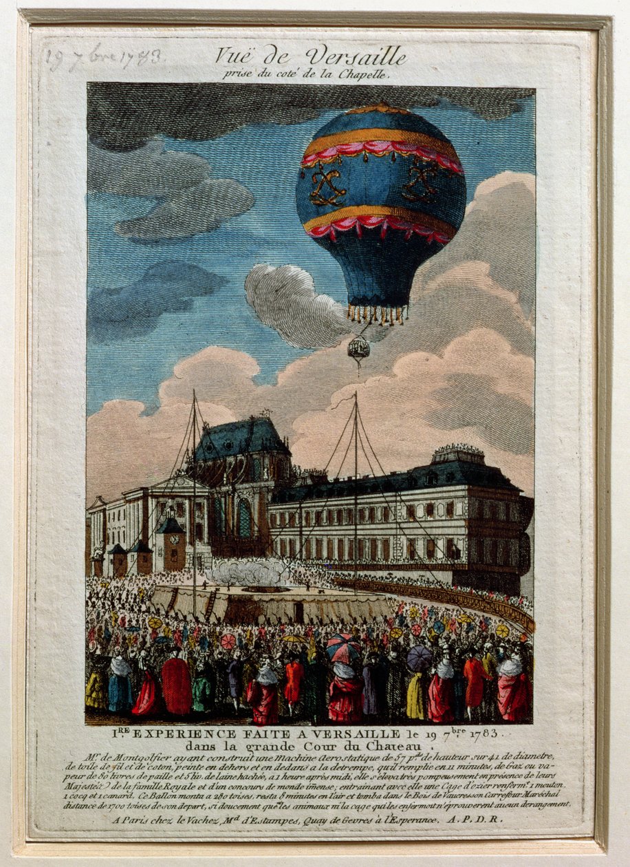 Das erste Ballonexperiment im Schloss Versailles, 19. September 1783 von French School