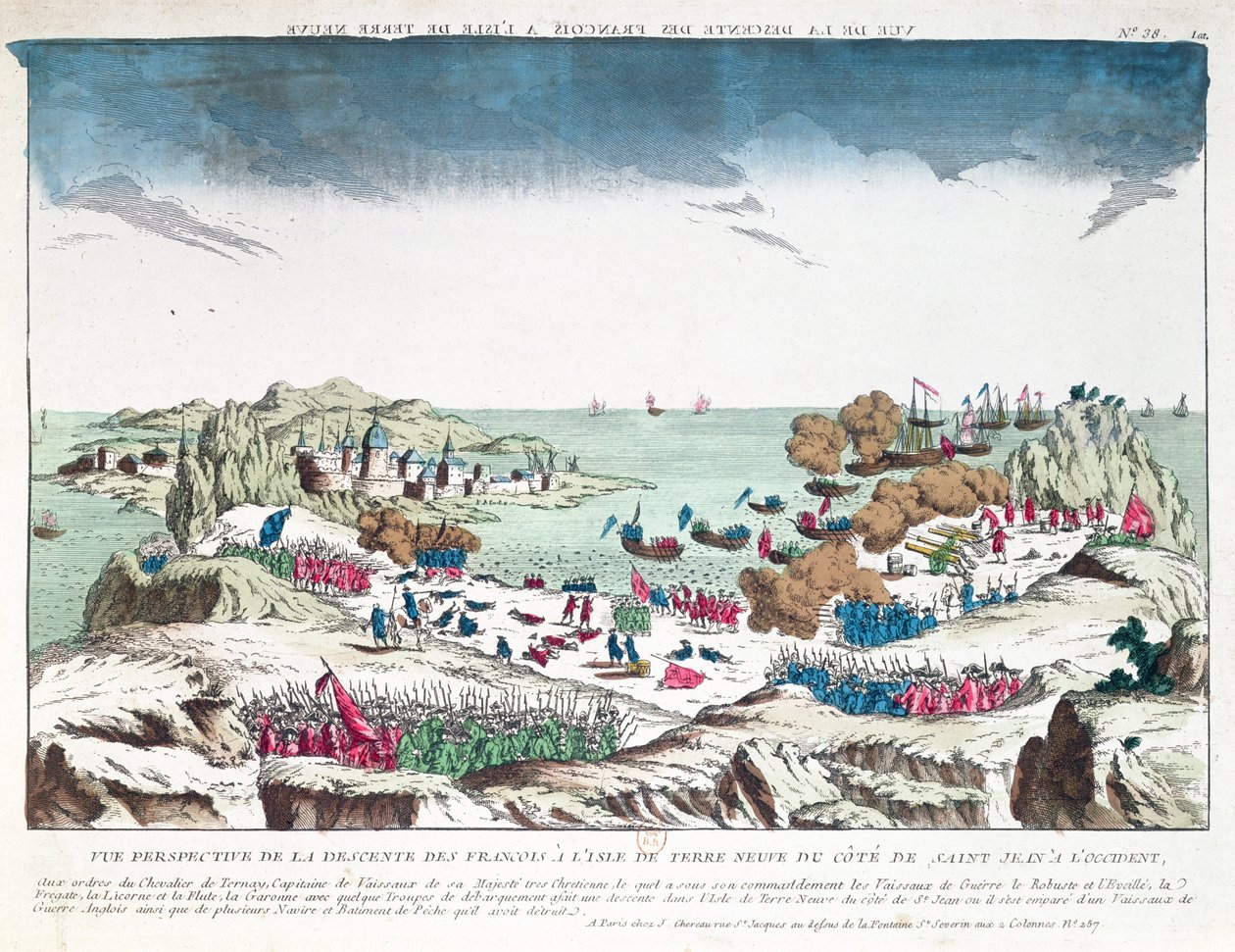 Der französische Überfall auf St. John in Neufundland am 2. Juni 1762 unter dem Kommando von Chevalier du Ternay (1722-80) von French School