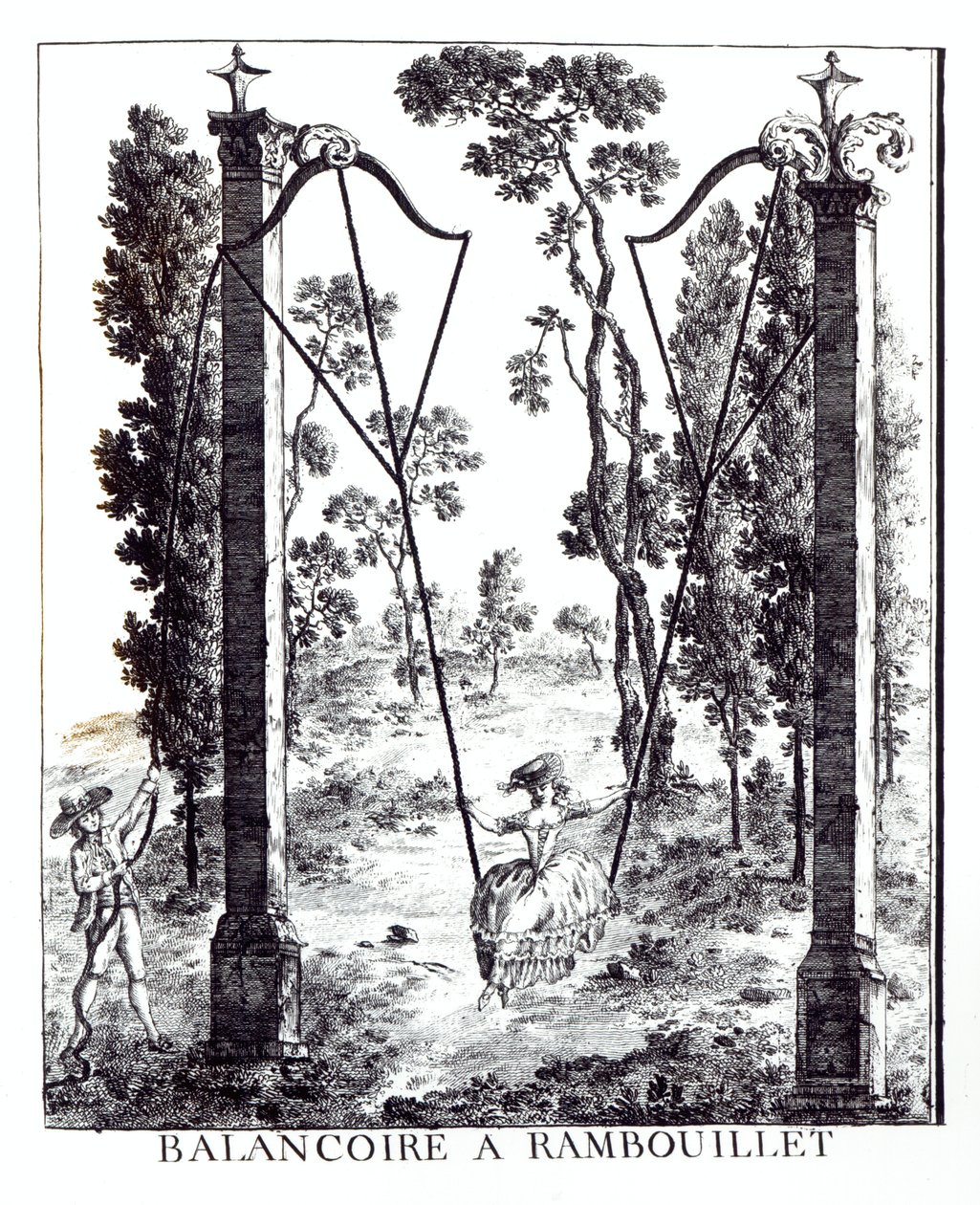Die Gartenschaukel in Rambouillet, aus Details des Nouveaux Jardins a la Mode von George Louis le Rouge, veröffentlicht 1775-78 von French School