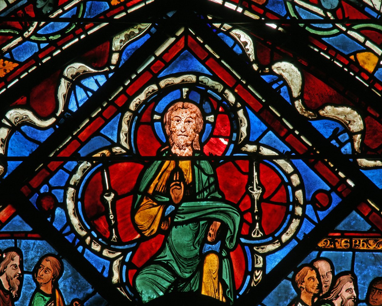 Das Joseph-Fenster: Christus in einem Vierpass, der Segen gibt von French School