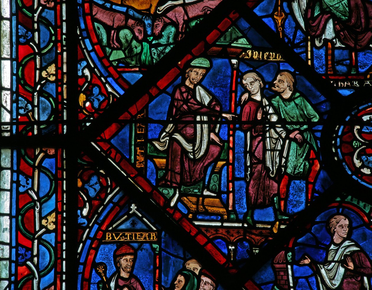 Das Joseph-Fenster: Potiphar befiehlt, Joseph ins Gefängnis zu werfen von French School