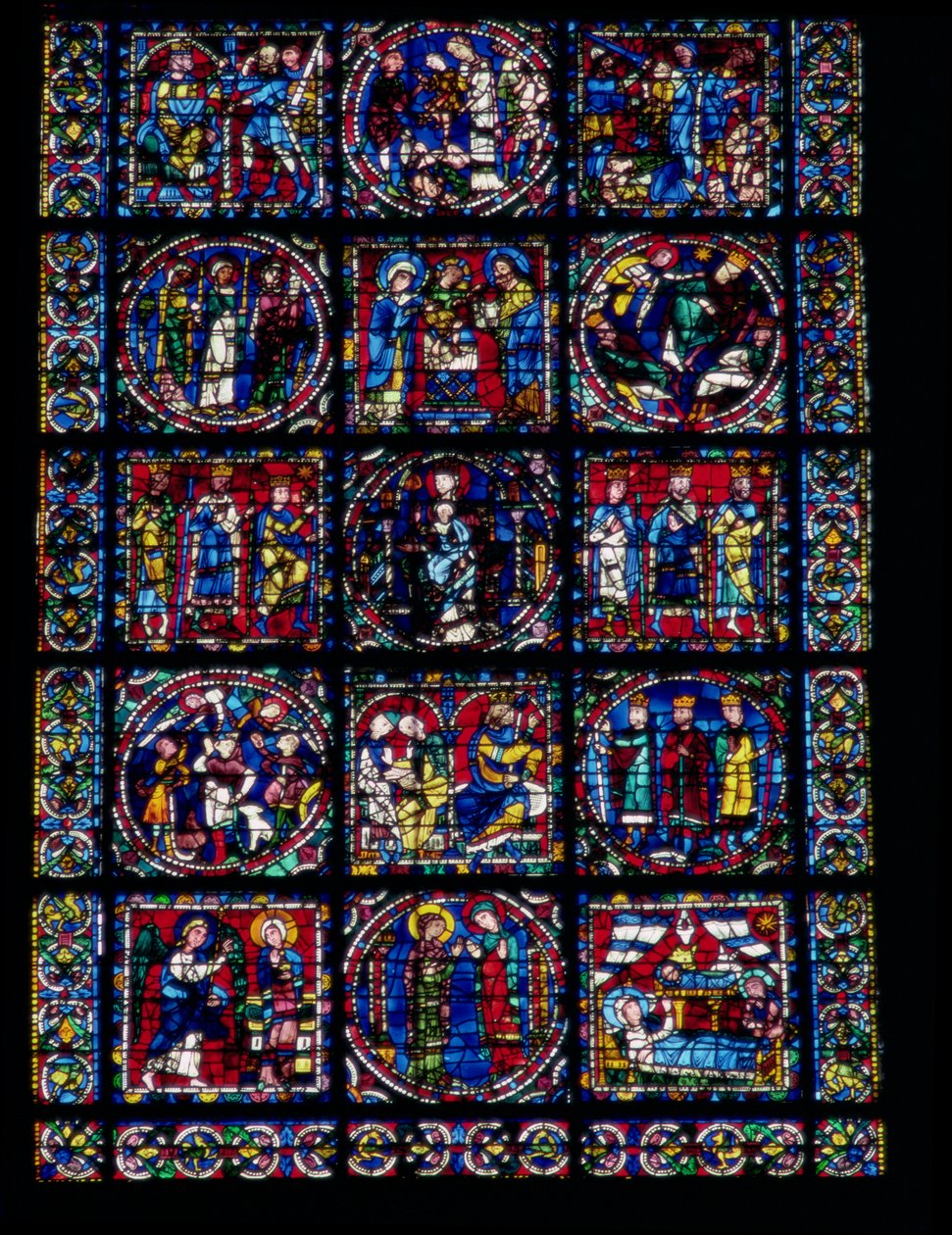 Das Leben Christi, Neues Testament Zyklus, untere Hälfte des Fensters, ca. 1145-50 von French School