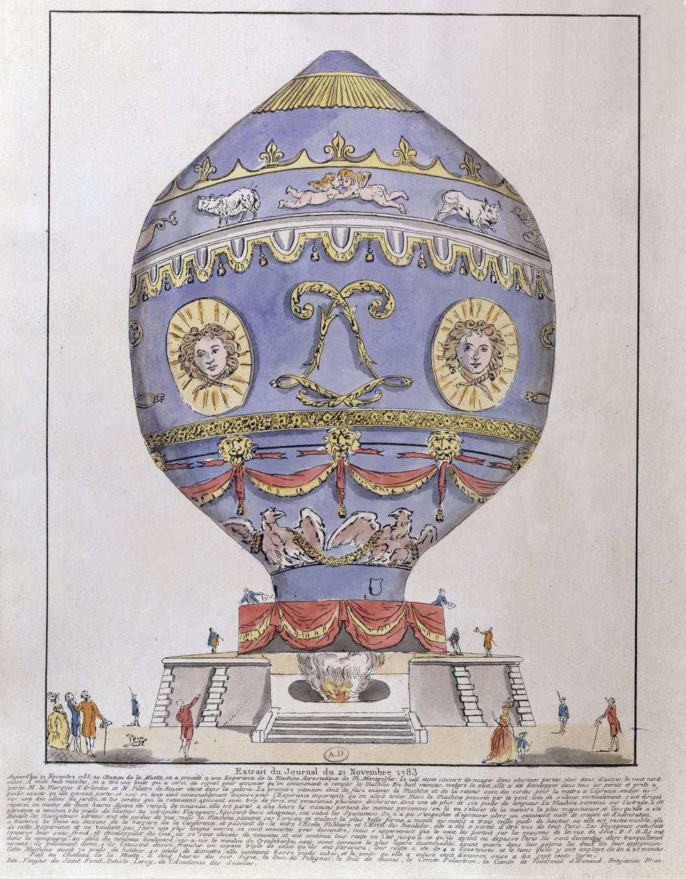 Das Ballonexperiment der Gebrüder Montgolfier im Château de la Muette, 21. November 1783 von French School