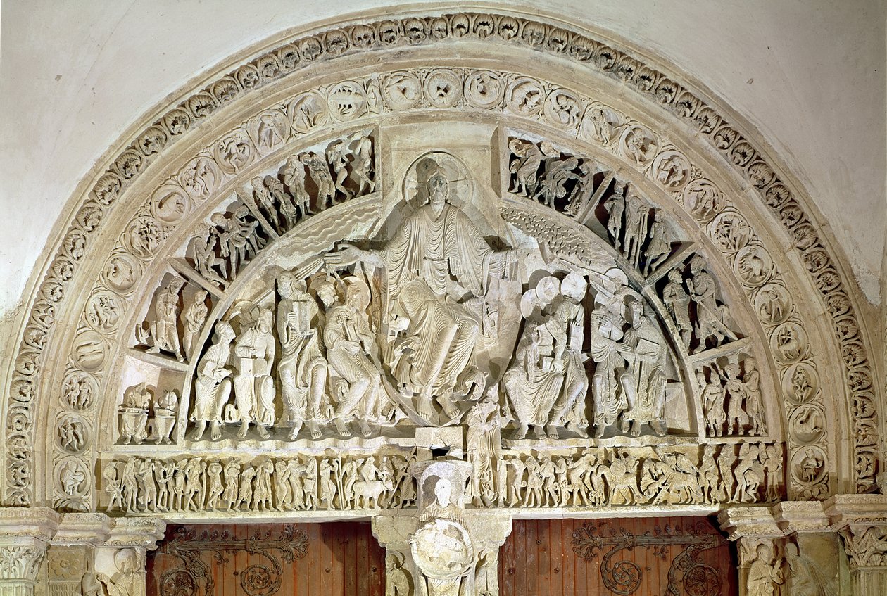 Pfingsten, vom Tympanon des zentralen Portals, ca. 1120 von French School