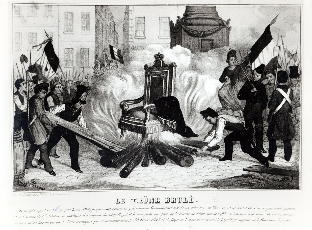 Das Volk verbrennt den Thron auf der Place de la Bastille, 1848 von French School