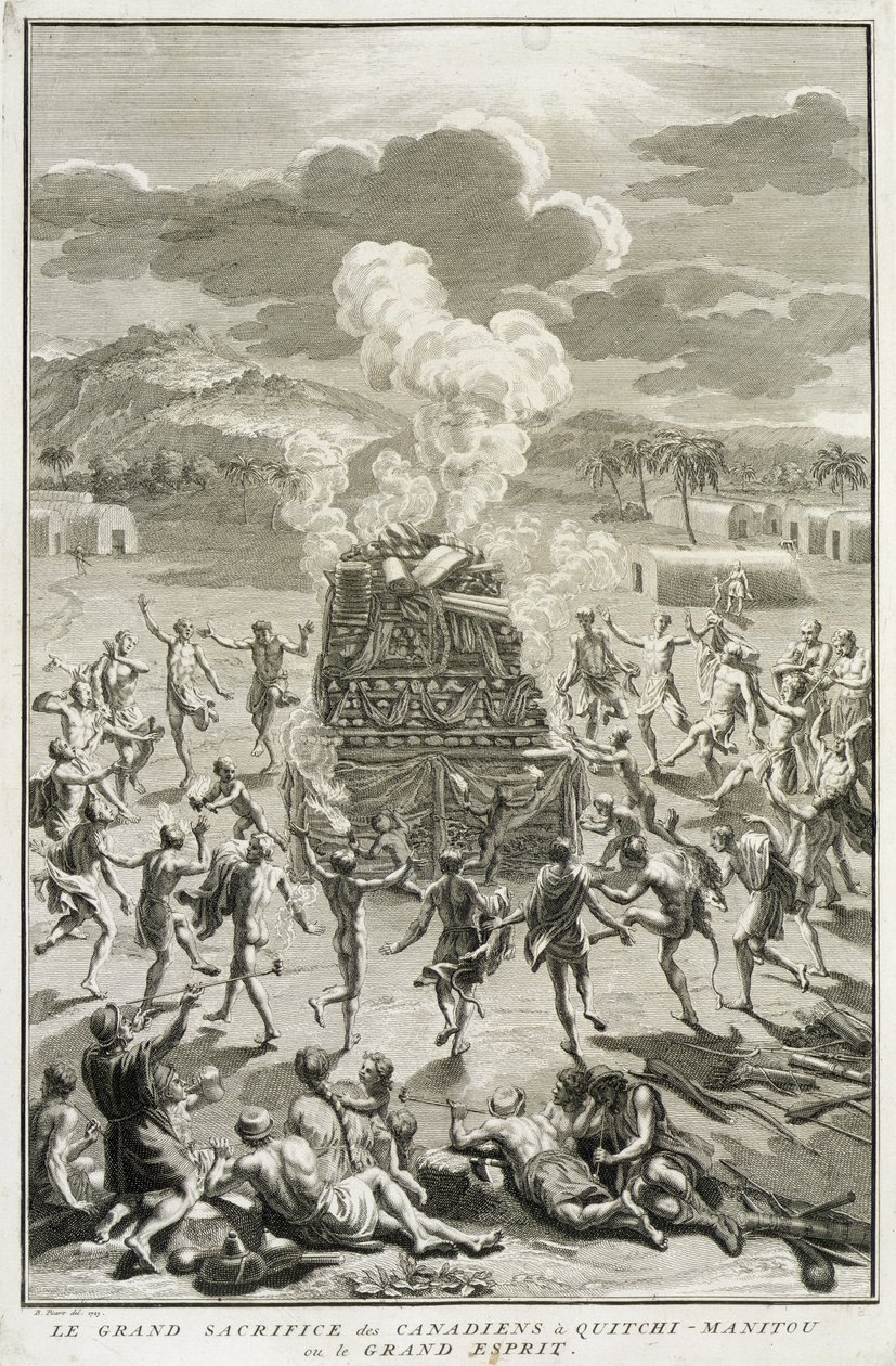 Das Opfer an Quitchi-Manitou, oder Der Große Geist, von den Kanadiern, Illustration aus Religiöse Zeremonien und Bräuche, graviert von Bernard Picart (1673-1733) 1723 von French School