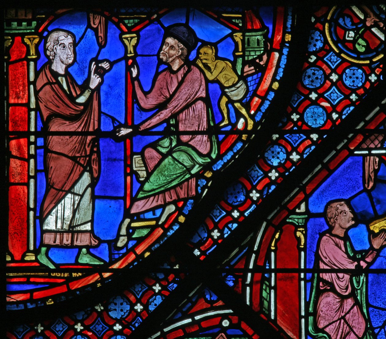 Das St. Jakobus Fenster: Filetus erzählt Almoniges (Hermoniges) von seiner Bekehrung von French School
