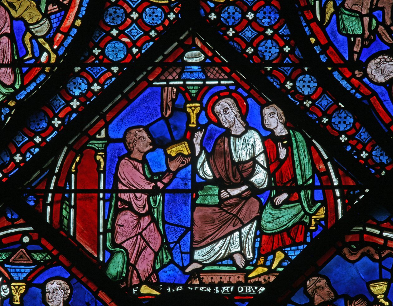 Das St. Jakobus Fenster: Trifft Filetus mit seinem Zauberbuch von French School