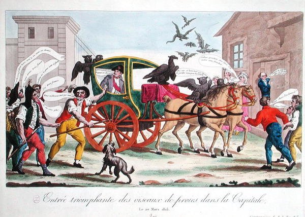 Der triumphale Einzug der Raubvögel in die Hauptstadt, Karikatur der Rückkehr Napoleons (1769-1821) nach Paris, 20. März 1815 von French School