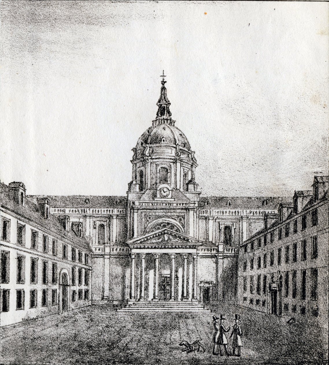 Die Universität der Sorbonne - „Alphabet Picturesque des Monumens de Paris“ ca. 1840 (Gravur) von French School