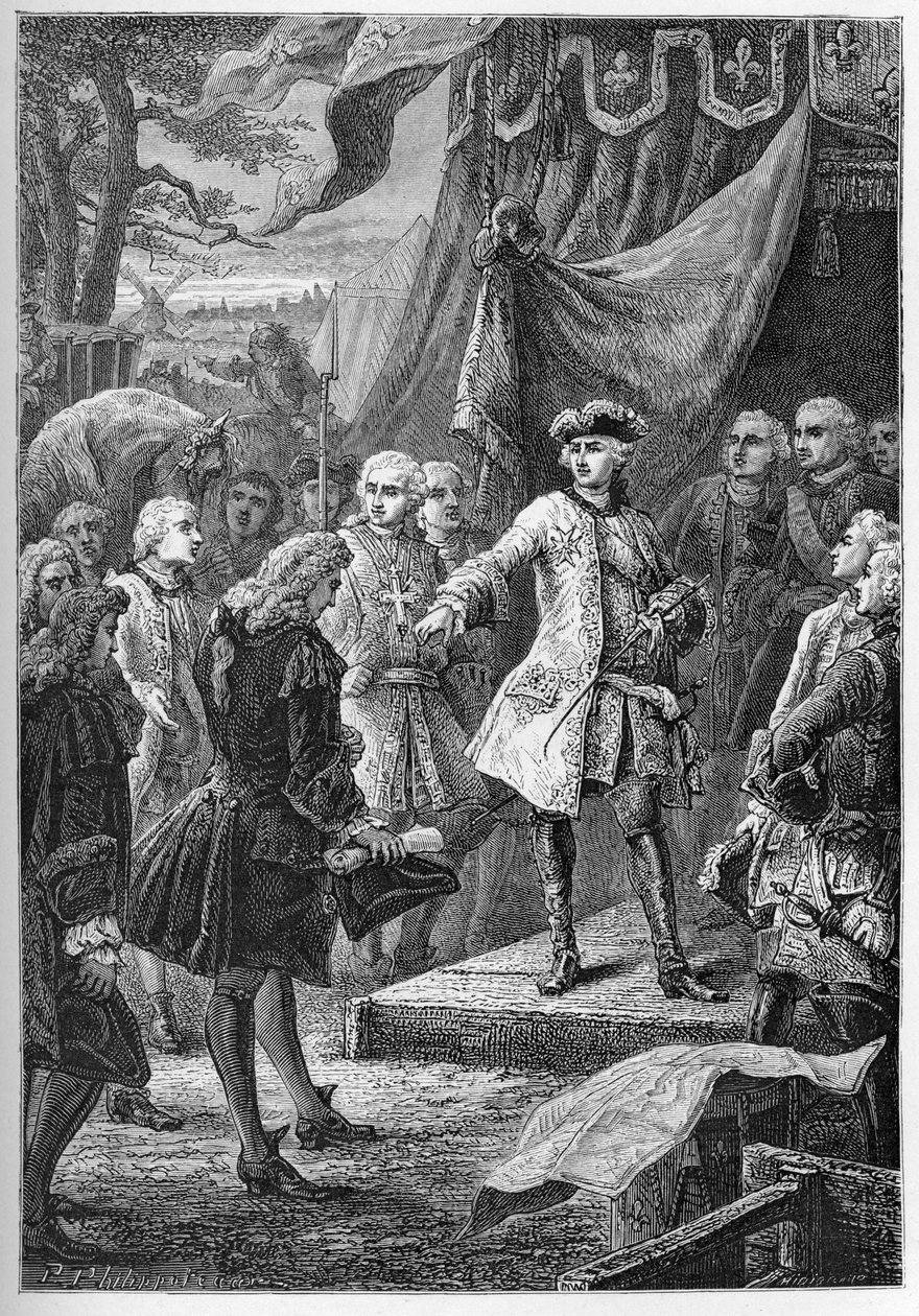 Der Österreichische Erbfolgekrieg (1740-1748) - Botschafter der Vereinigten Provinzen stellen sich 1747 vor Ludwig XV. - Gravur von French School
