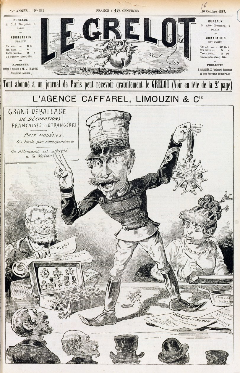 Die Wilson-Affäre, Titelseite von Le Grelot, 16. Oktober 1887 von French School