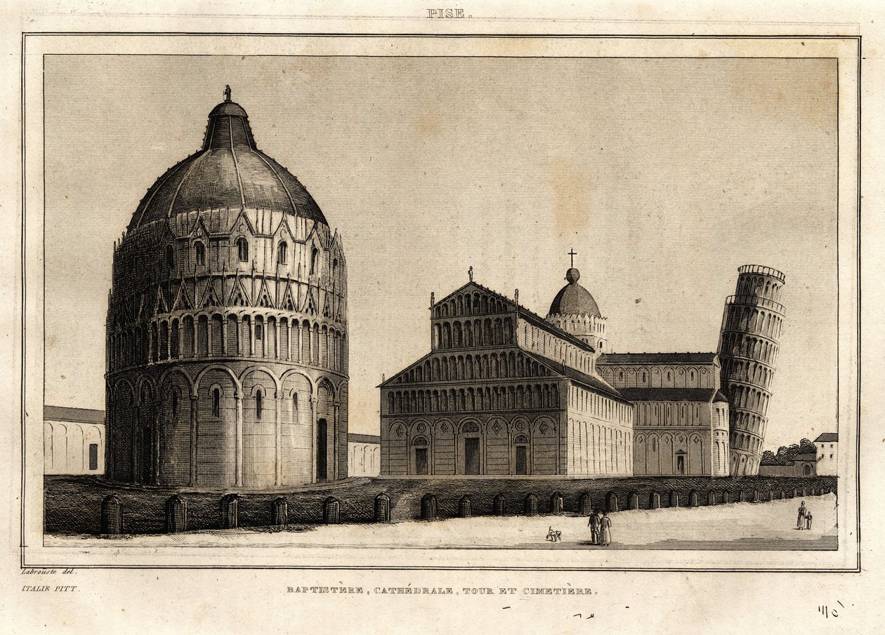 Das Baptisterium, die Kathedrale, der Turm und der Friedhof von Pisa von French School