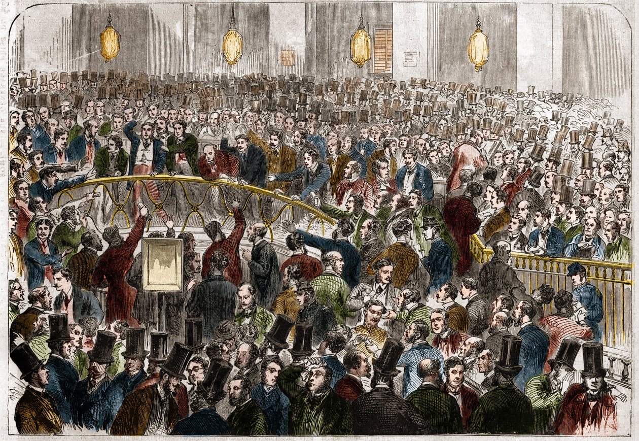 Der Korb der Börsenmakler an der Pariser Börse im Jahr 1867. von French School