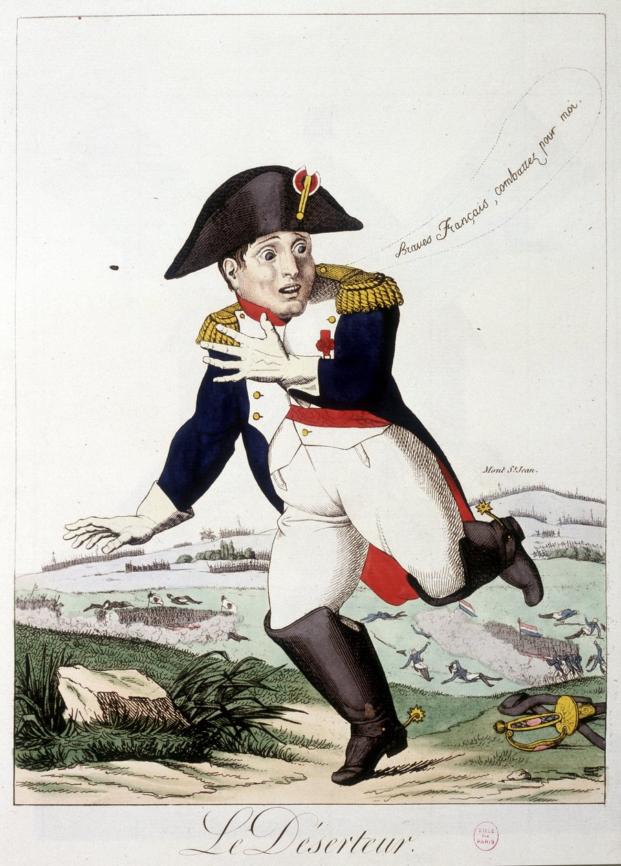 Der Deserteur: tapfere Franzosen, macht weiter für mich - in „Napoleon I“, Karikaturen, Dummy-Sammlung, ca. 1814-1815. von French School