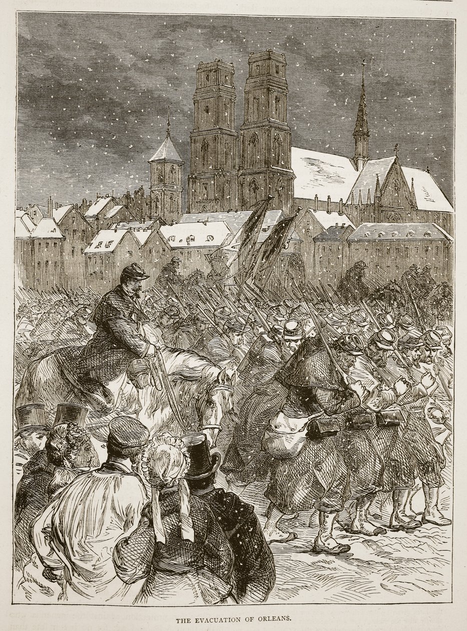 Die Evakuierung von Orleans, Dezember 1870, Illustration aus Cassells Geschichte des Krieges zwischen Frankreich und Deutschland, 1870-1871 von French School