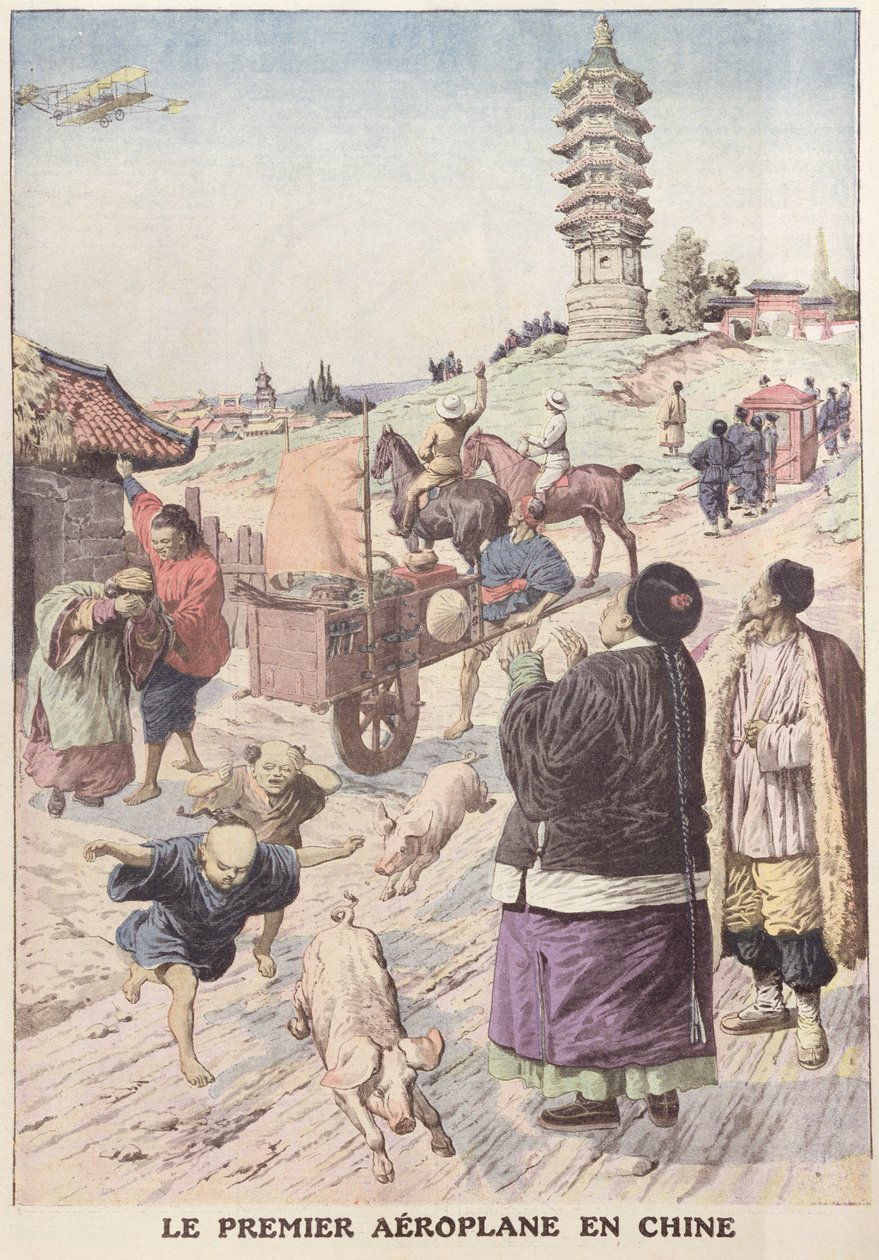 Das erste Flugzeug in China, Illustration aus Le Petit Journal April 1911 von French School