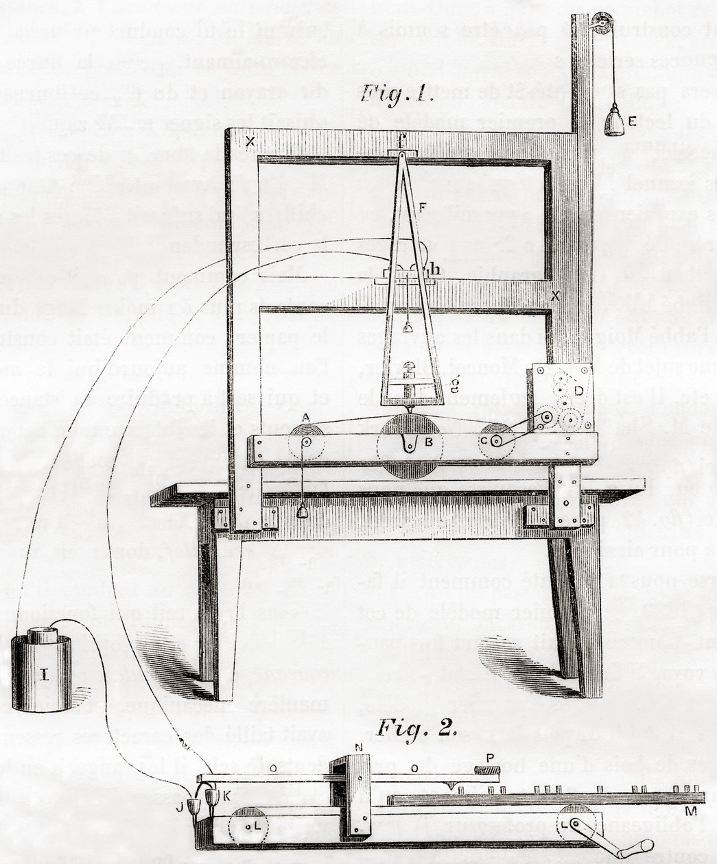 Der erste elektrische Telegraph, erfunden von Samuel Morse im Jahr 1837, aus Les Merveilles de la Science, veröffentlicht um 1870 (Stich) von French School