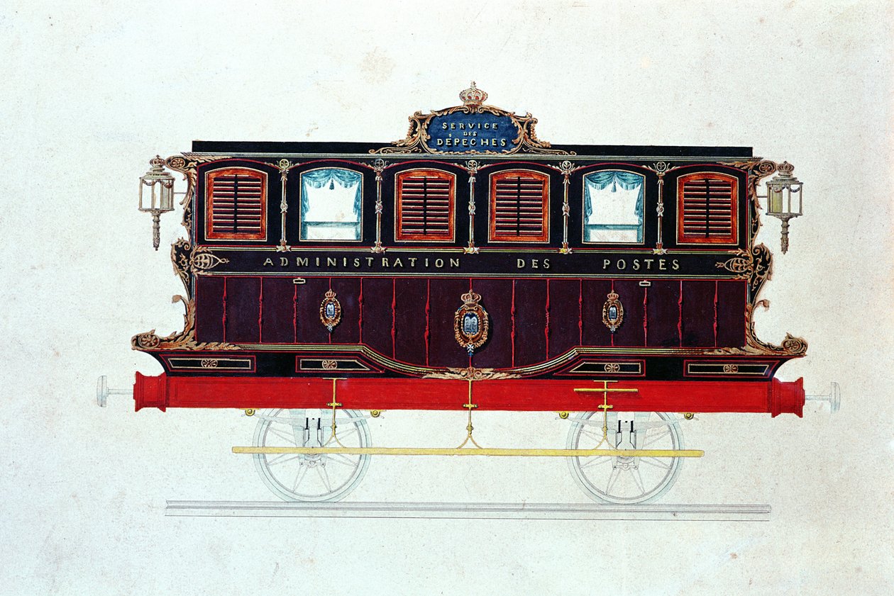 Der erste Postwagen in Frankreich, ca. 1830-48 von French School