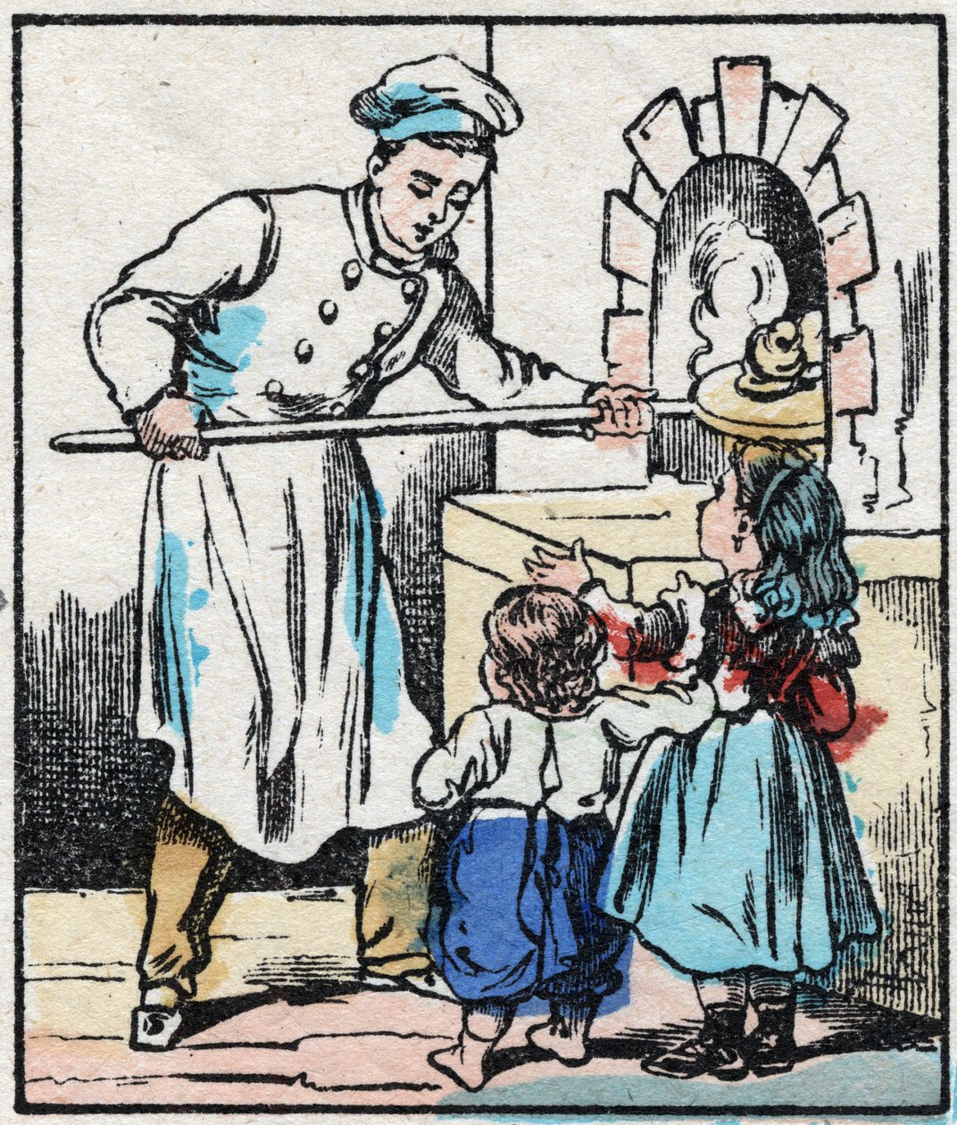 Der Konditor. Gravur in „La chanson des metier“. Epinal, Ende des 19. Jahrhunderts. Private Sammlung von French School
