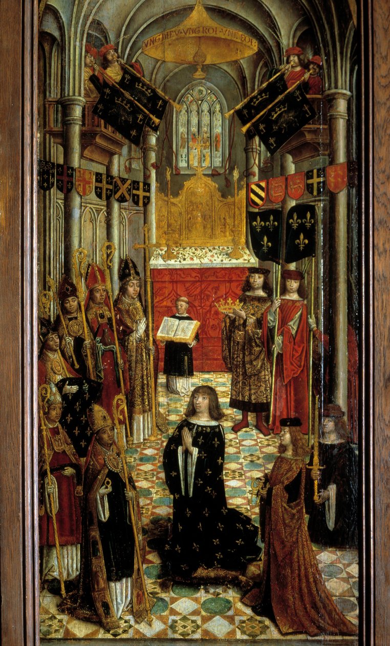 Die Krönung von Ludwig XII. (1462-1515) in der Kathedrale von Reims am 27. Mai 1498. Gemälde auf Holz der französischen Schule des 16. Jahrhunderts. 1501. Paris, Nationalmuseum des Mittelalters, Thermes de Cluny von French School