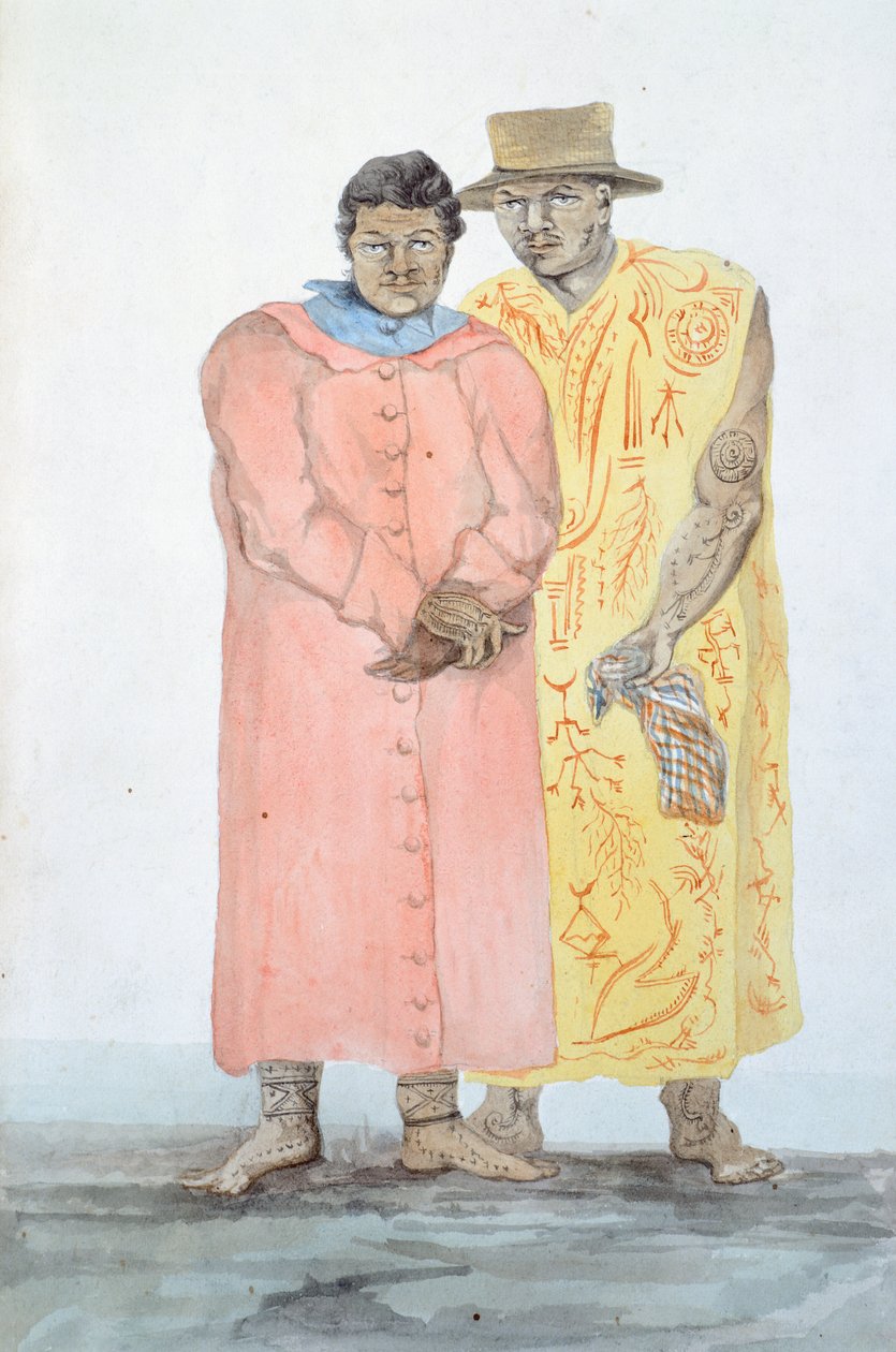 Die zwei Könige von Bora Bora, Illustration aus der Reise von Louis I Duperrey, von LF Lejeune von French School