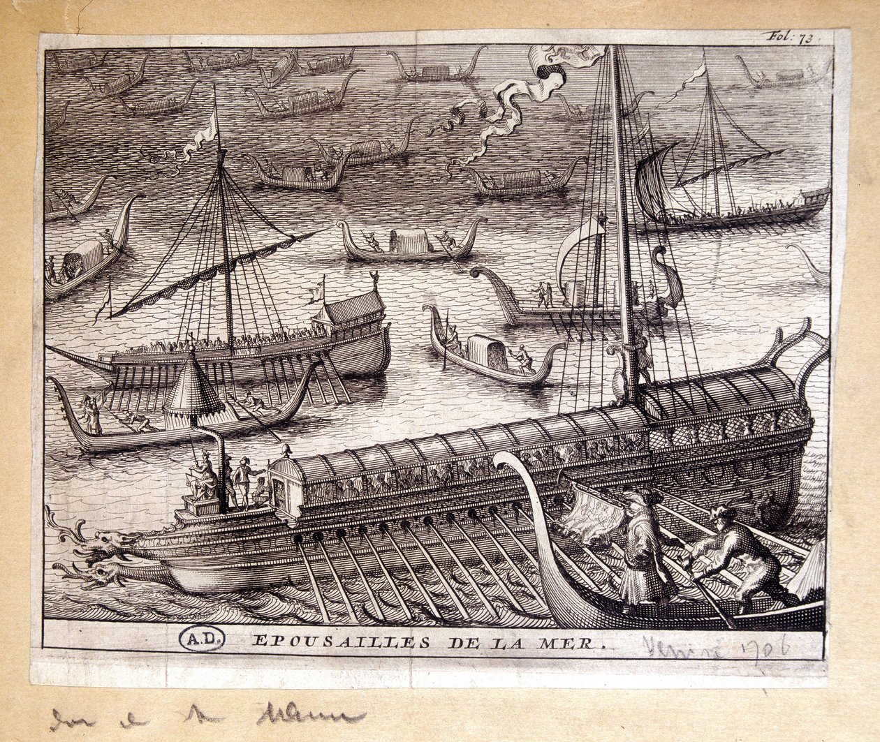 Die Frauen des Dogen von Venedig mit dem Meer im Jahr 1706 (Gravur) von French School