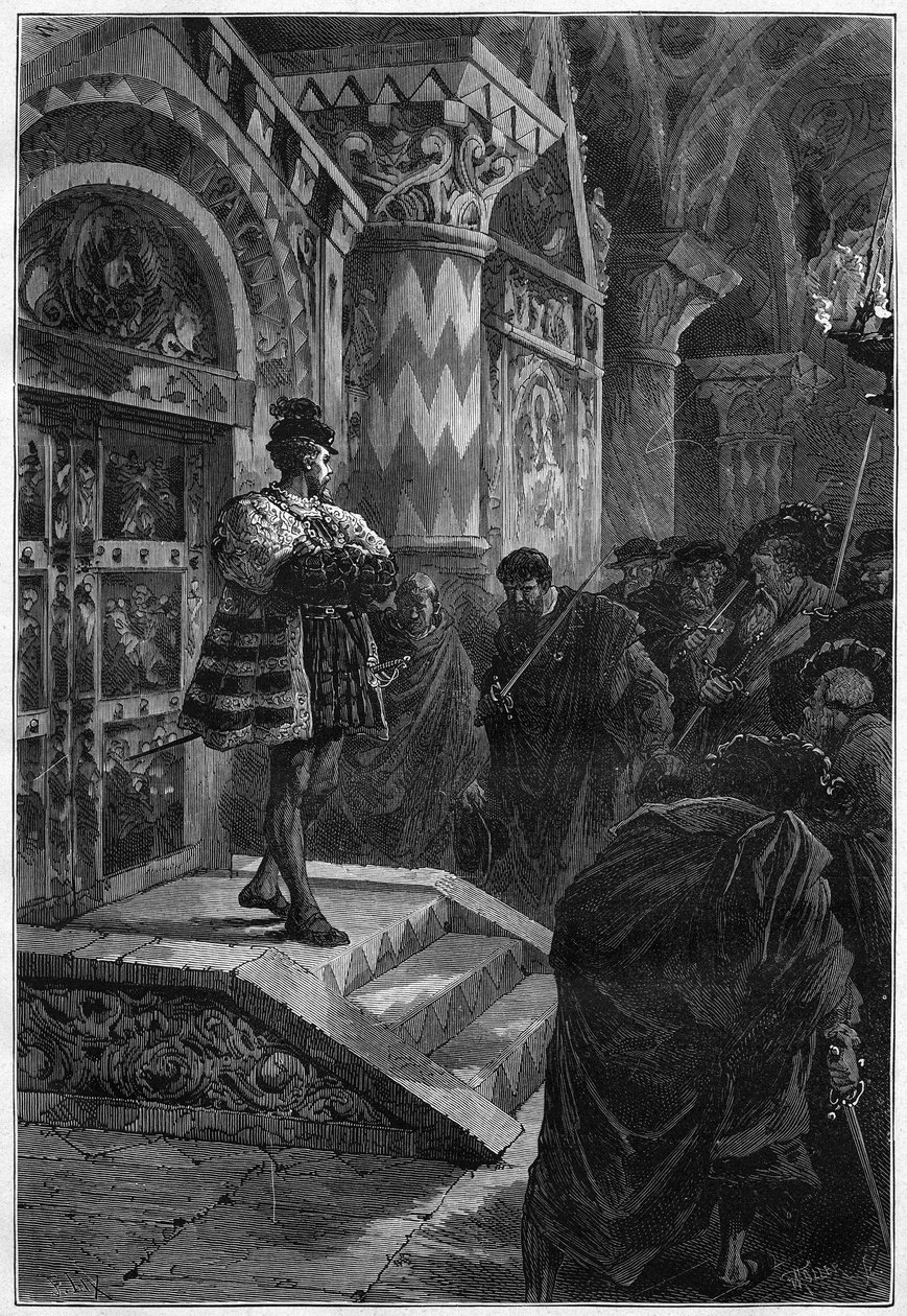 Theateraufführung: „Hernani“ von Victor Hugo, Akt IV Szene 4. Paris, Comédie-Française von French School