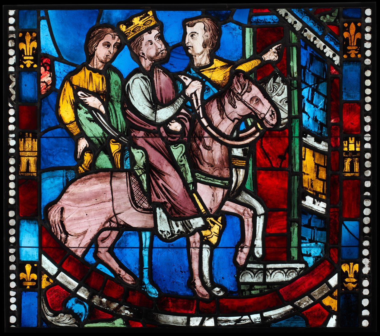 Theodosius kommt in Ephesus an, aus einer Szene der Legende der Siebenschläfer von Ephesus, ca. 1200-10 (Topfmetallglas, Glasurfarbe) von French School