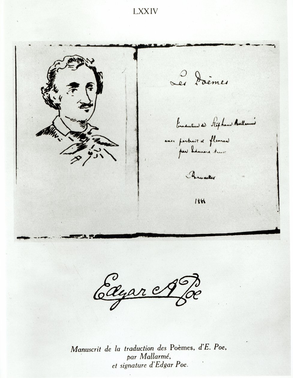 Titelblatt von Les Poemes von Edgar Allan Poe (1809-49) übersetzt von Stephane Mallarme (1842-98) mit einem Porträt des Autors, 1888 von French School
