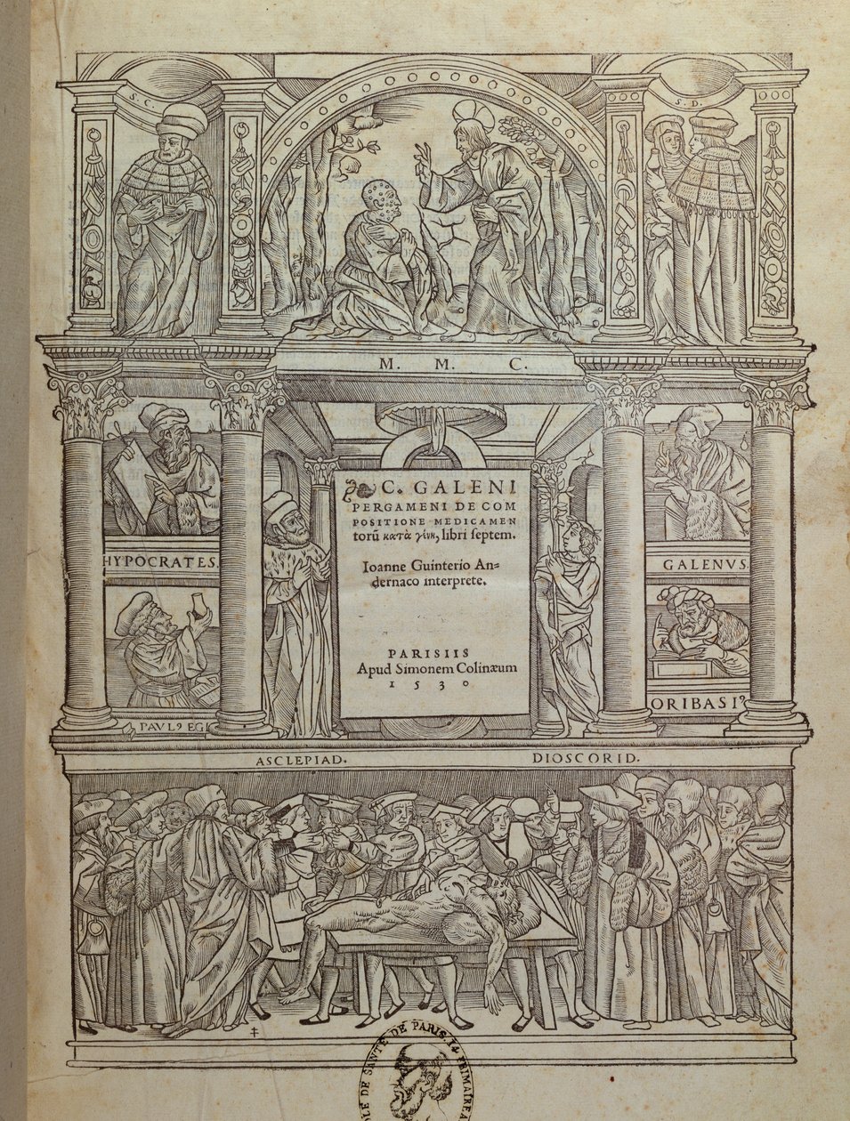 Titelseite eines Buches von Galen, veröffentlicht in Paris, 1530 von French School