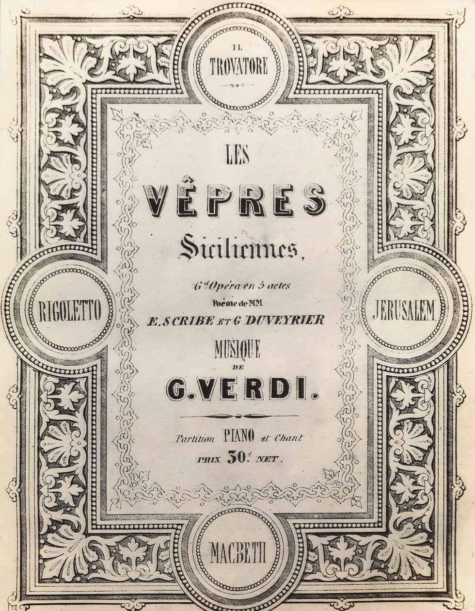 Titelseite der Partitur I Vespri Siciliani von French School