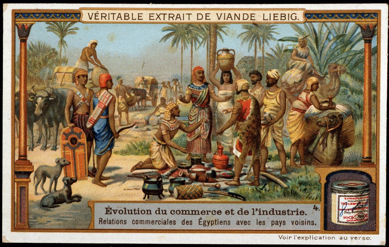 Handels- und Industrieentwicklung: Ägyptische Handelsbeziehungen mit Nachbarländern - Liebig Chromolithographie von French School