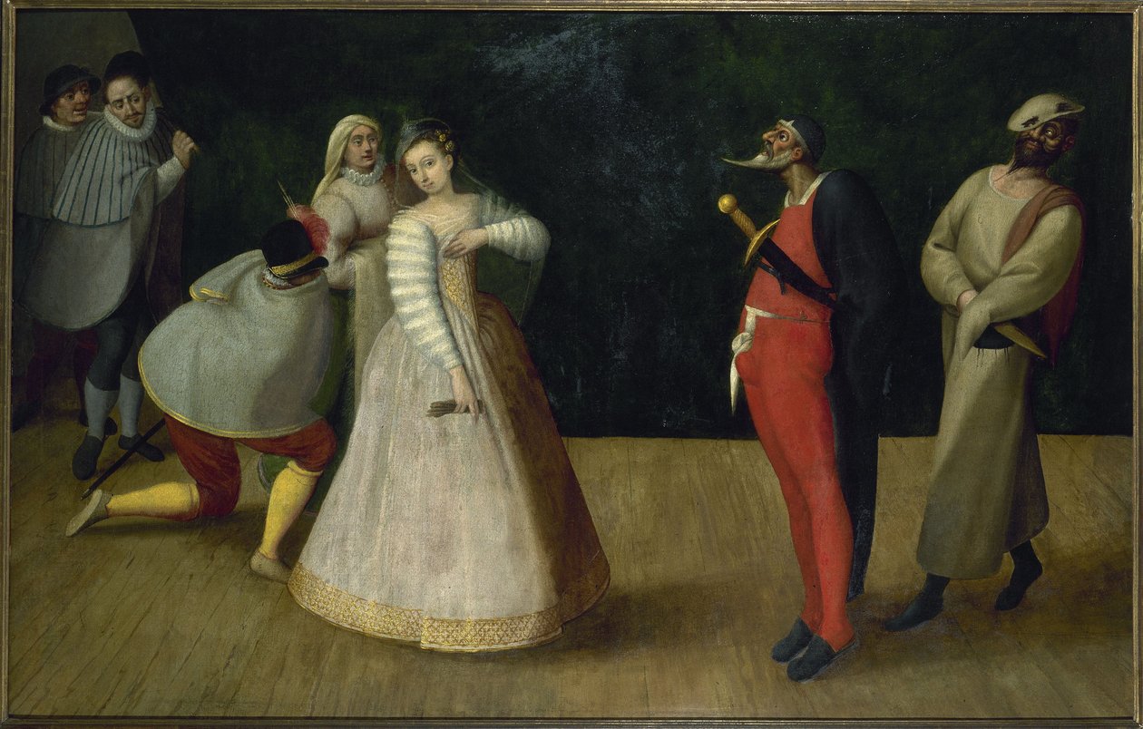 Truppe italienischer Komödianten (die Gelosi?), um 1580 von French School