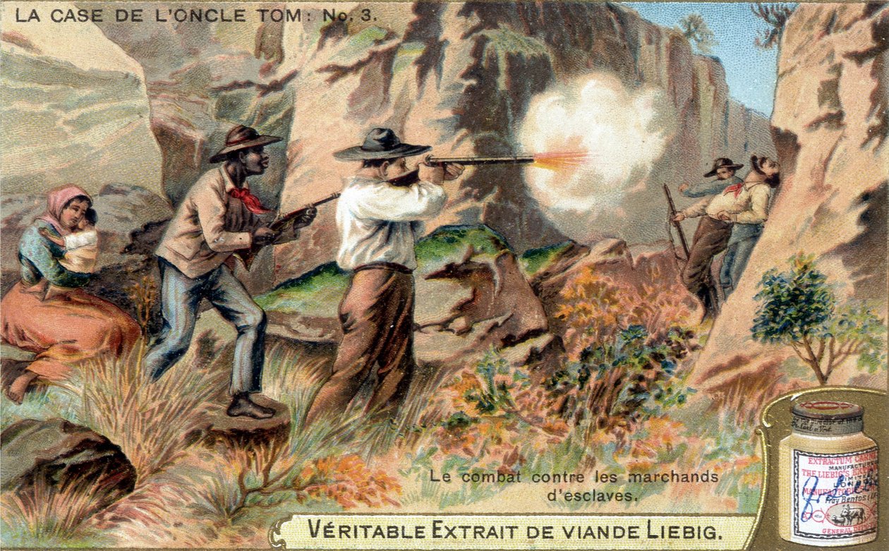 Onkel Toms Hütte: Der Kampf gegen die Sklavenhändler. Basierend auf dem Roman von Harriet Beecher Stowe. Liebig Chromolithographie. von French School