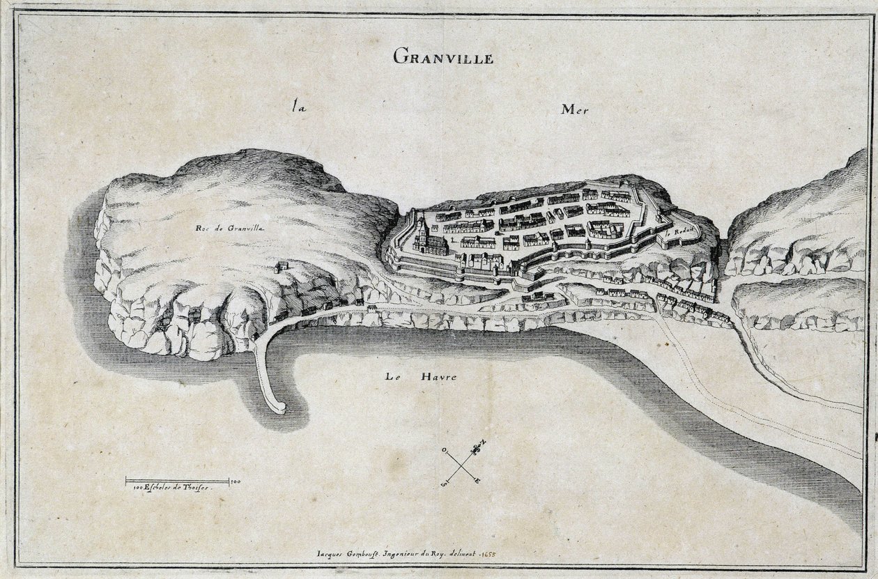 Ansicht von Granville und seinen Befestigungen von French School