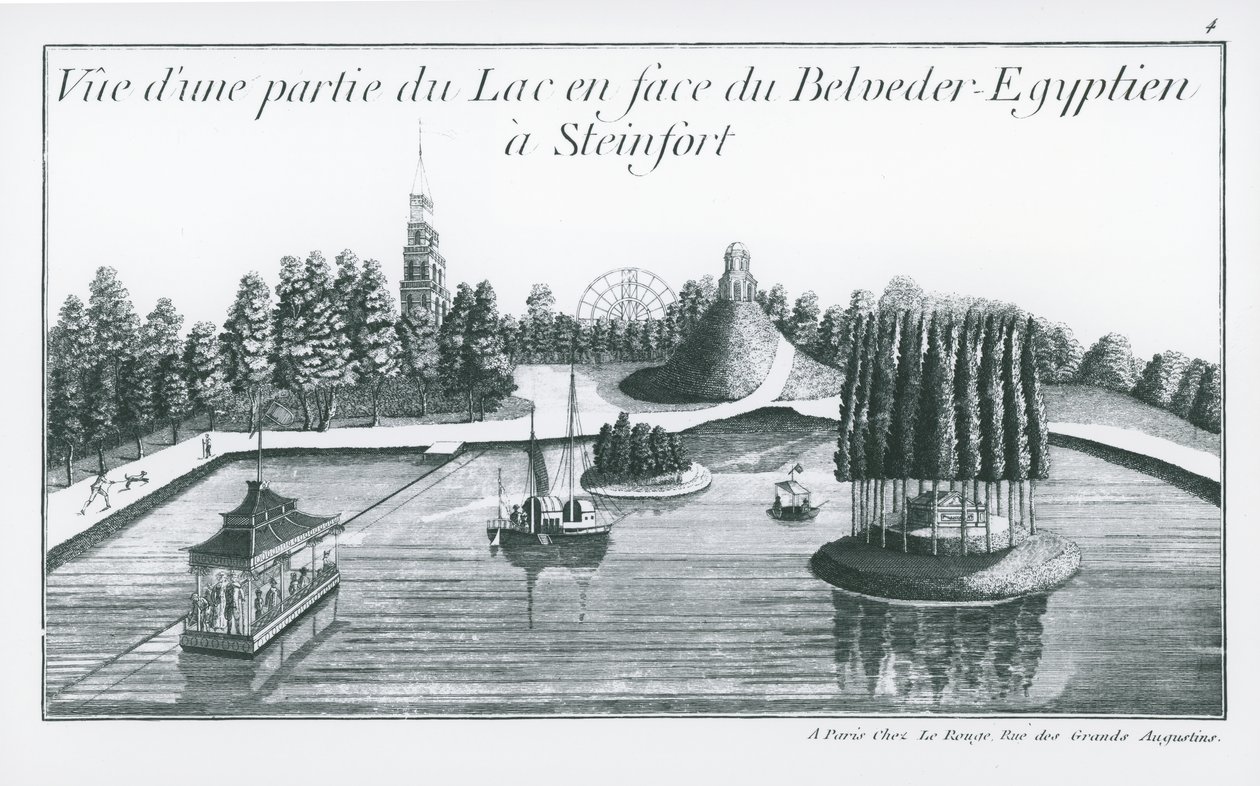 Ansicht eines Teils des Sees vor dem ägyptischen Belvedere in Steinfort, aus 