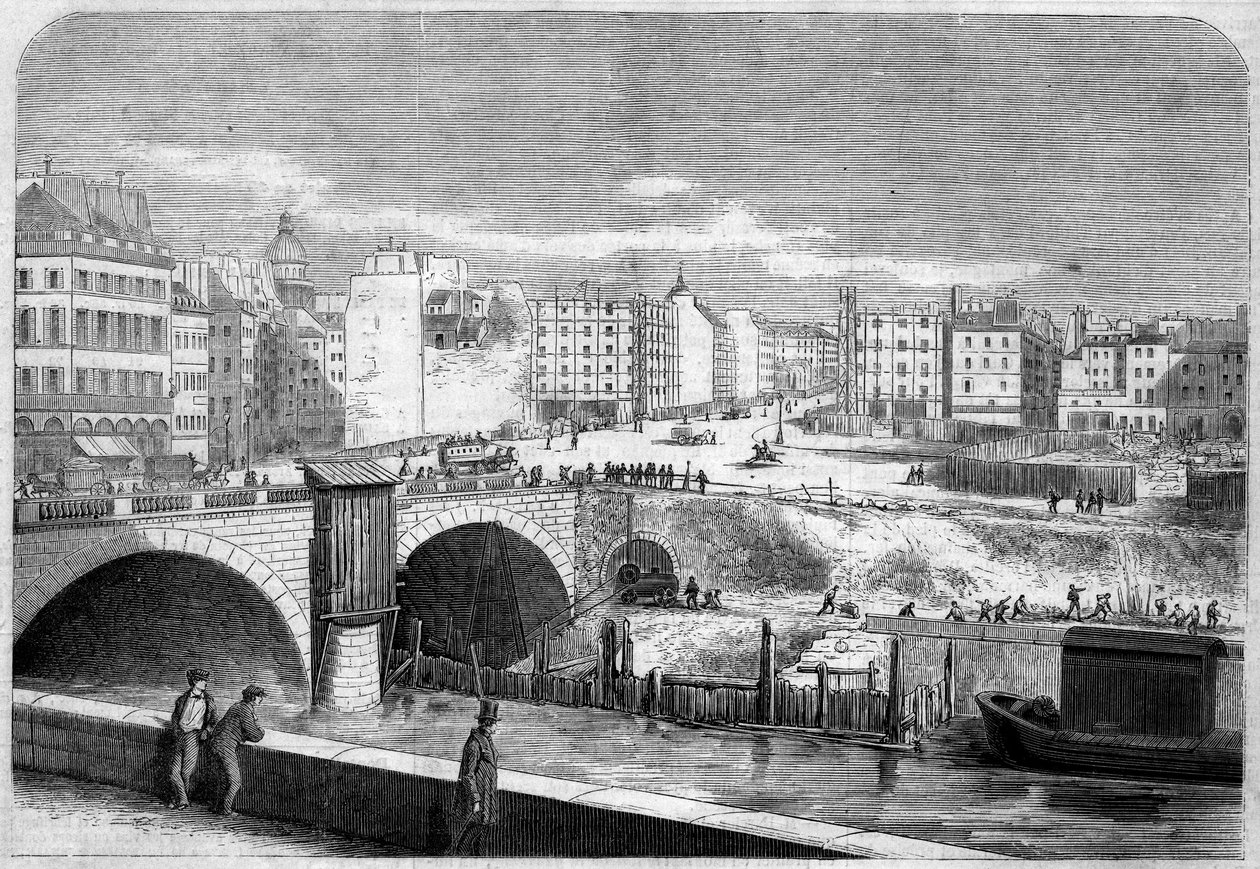Ansicht der Saint-Michel-Brücke, erbaut 1857, und Place Saint-Michel in Paris von French School