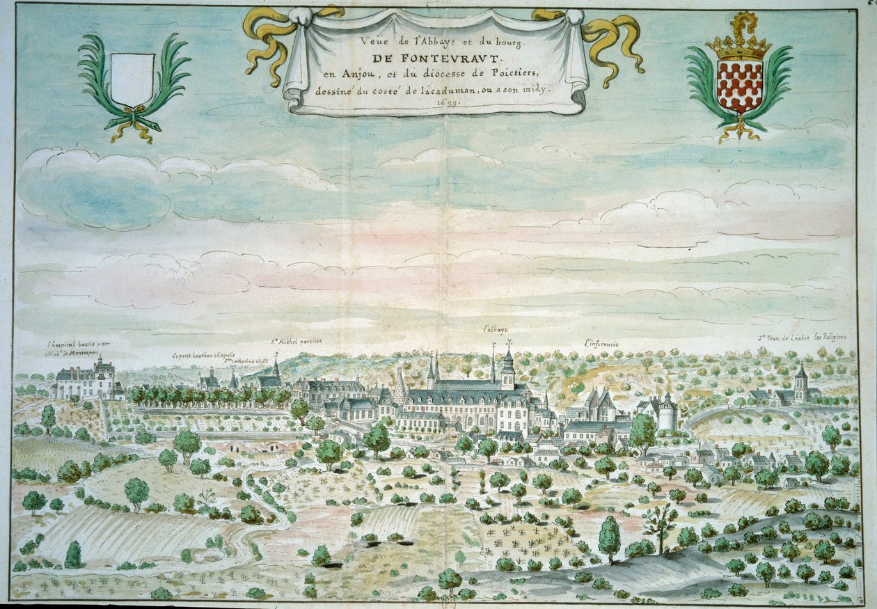 Ansicht der Abtei von Fontevrault (Fontevraud) in Maine und Loire von French School